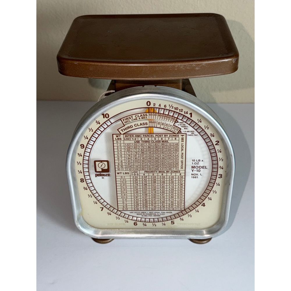 Vintage Pelouze Y-10 Postal Scale 10lb Brown Metal Mechanical Office Decor 1981